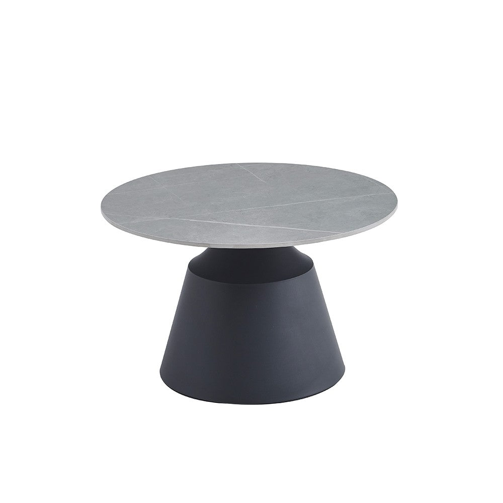 Set due tavolini da salotto rotondi Dual con piano grigio opaco e struttura in metallo nero