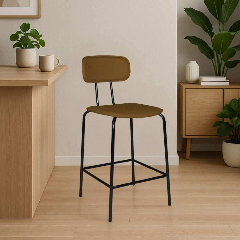 Sgabello Glami in pvc effetto cuoio brown con struttura in metallo nera