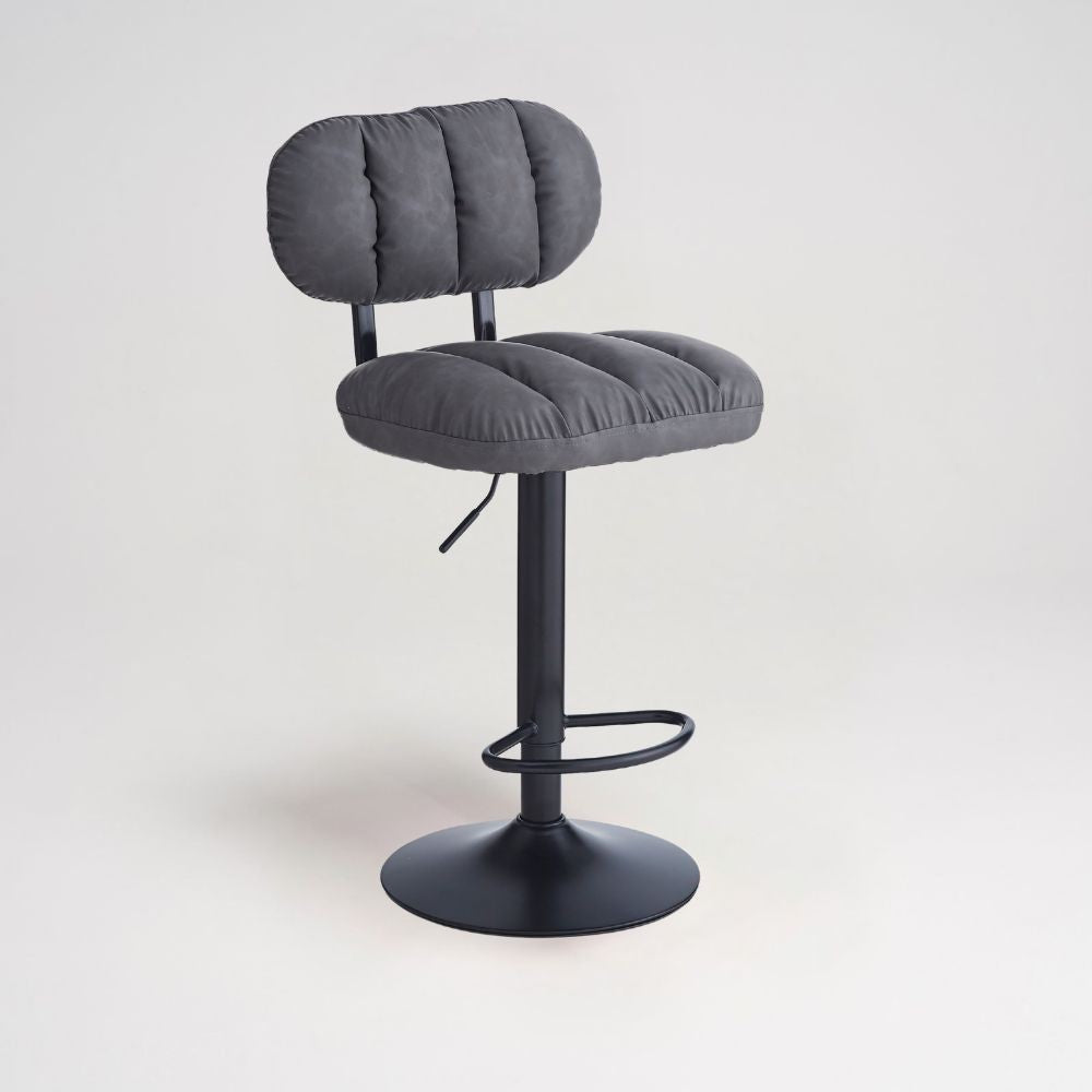 Sgabello Tati con seduta in ecopelle grigio e gamba in metallo nero