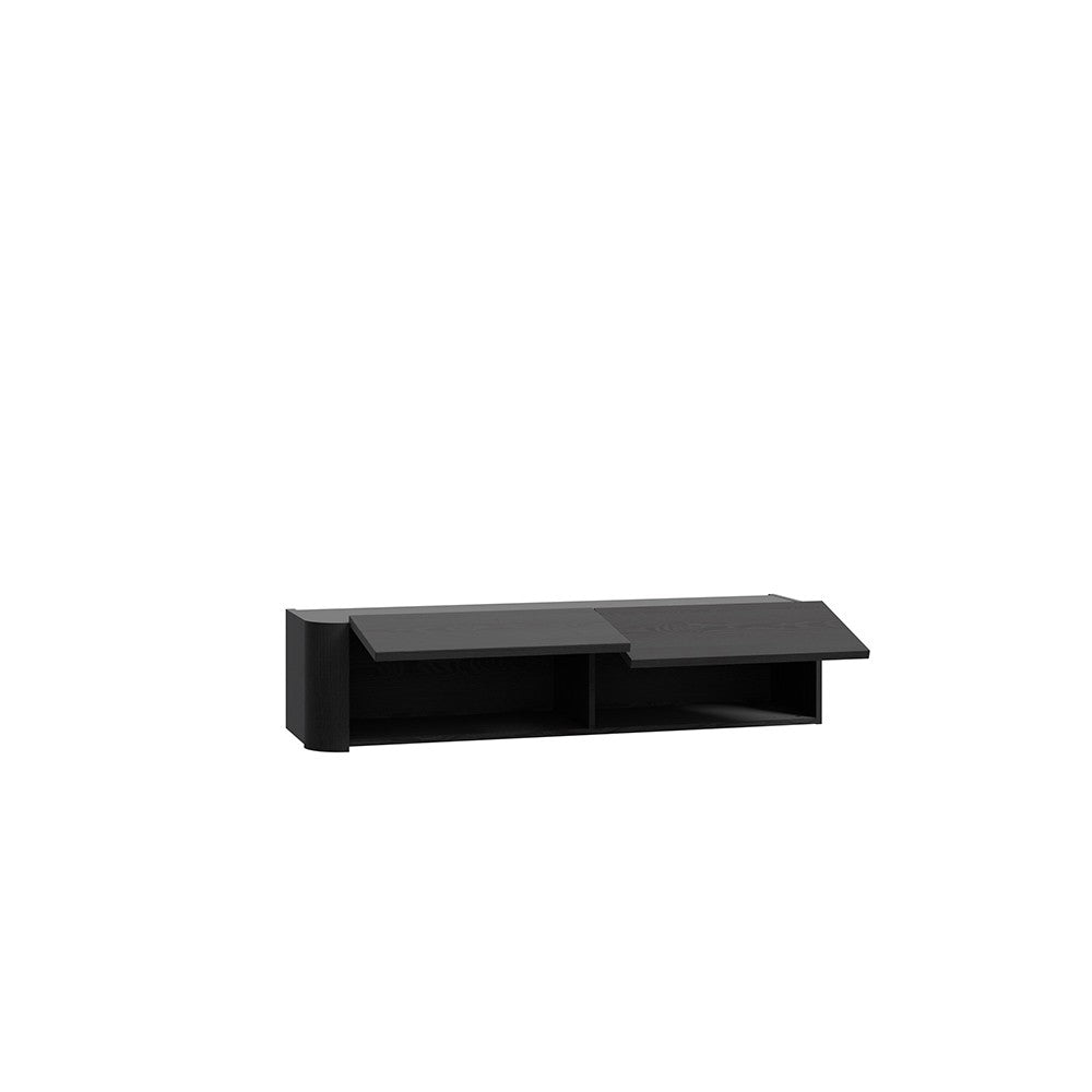 Soggiorno parete attrezzata Core grande con porta tv e pensili in colore rovere e nero