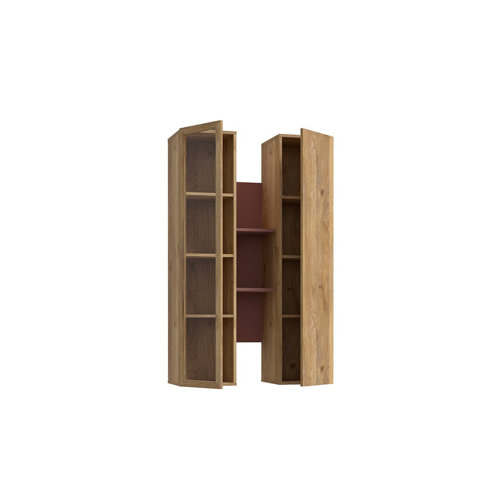 Soggiorno parete attrezzata Core grande con porta tv e pensili in colore rovere e terracotta