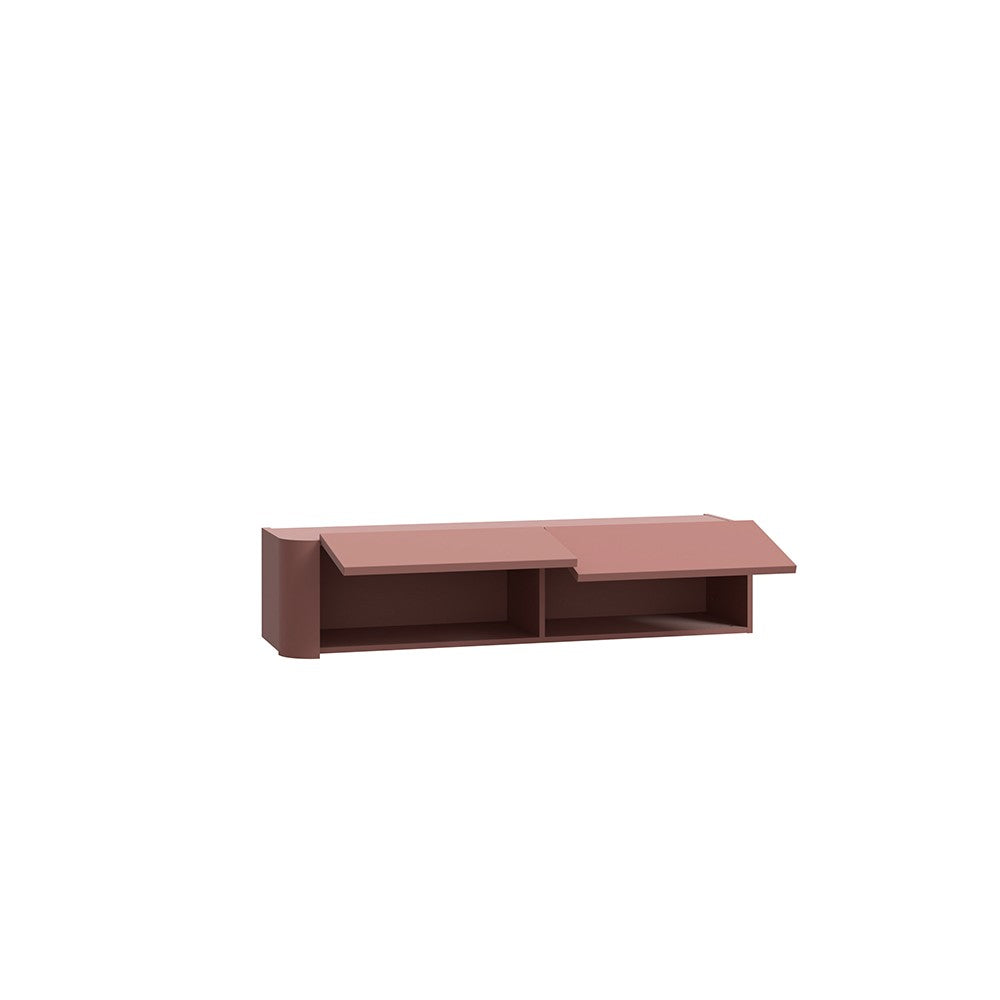 Soggiorno parete attrezzata Core grande con porta tv e pensili in colore rovere e terracotta