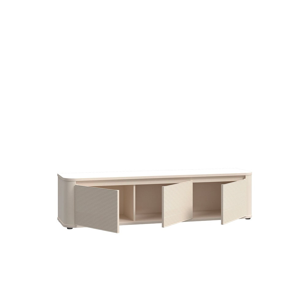 Soggiorno parete attrezzata Core piccolo con porta tv e libreria pensile in rovere e cashmere