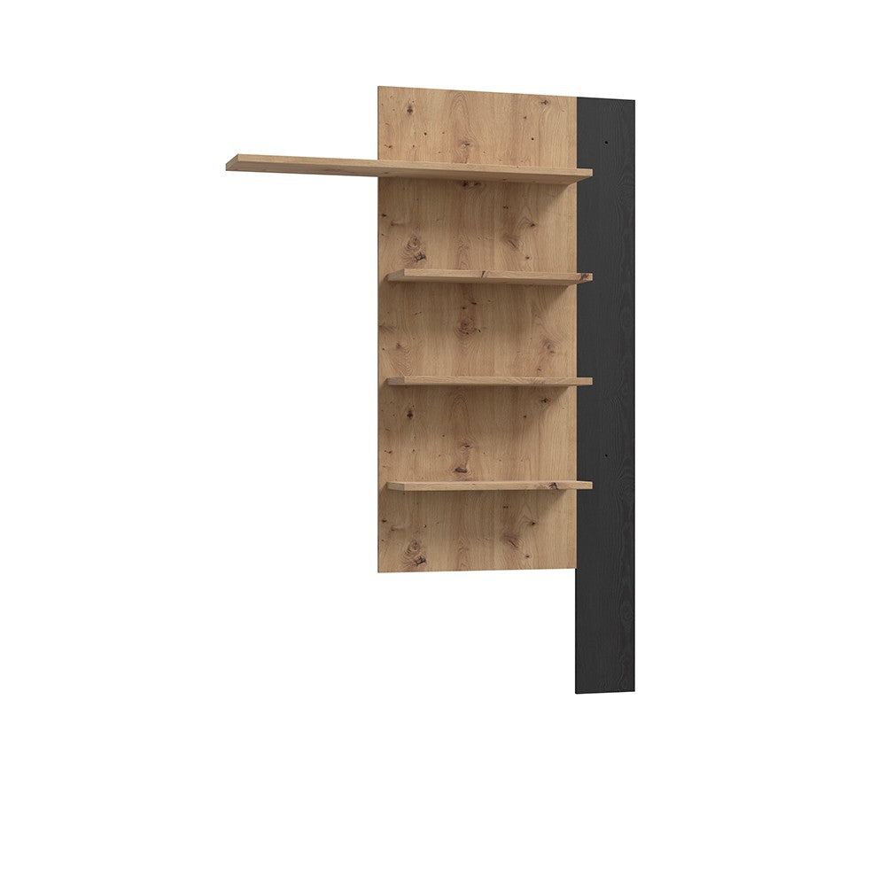 Soggiorno parete attrezzata Core piccolo con porta tv e libreria pensile in rovere e nero