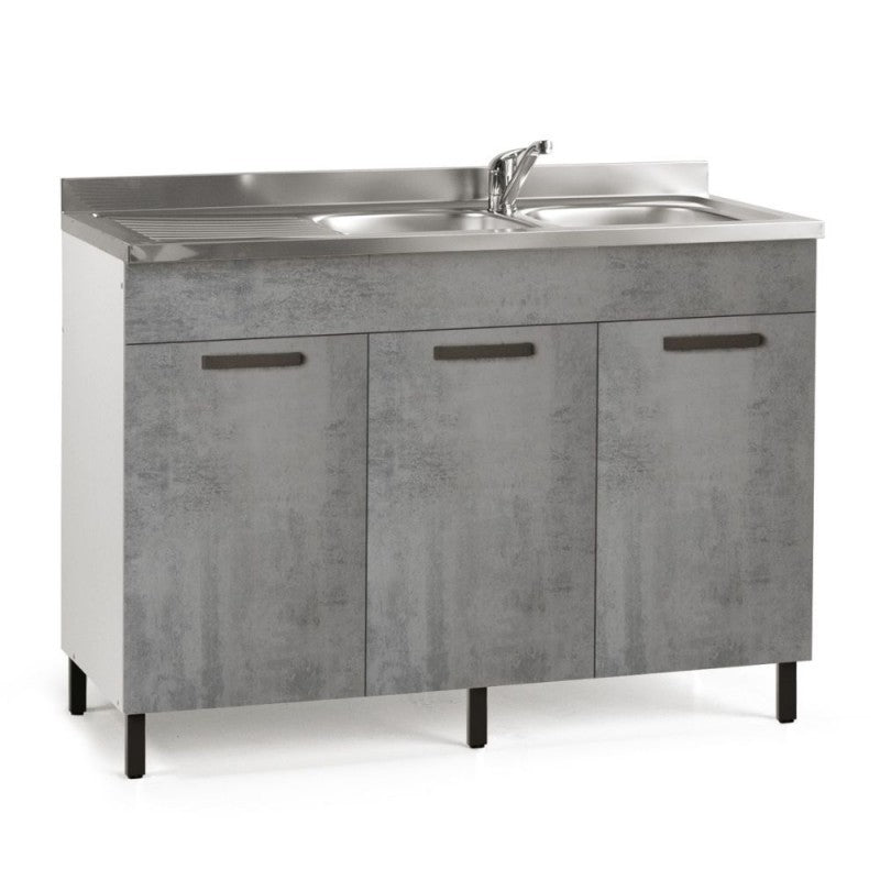 Sottolavello 120x50x85H cm con 3 ante cemento lavello incluso