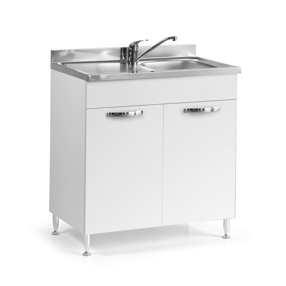 Sottolavello 80x50x85H cm con due ante bianco frassinato lavello incluso
