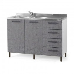 Sottolavello con cassettiera 120x50x85H cemento con lavello 2 vasche e gocciolatoio destro lavello incluso
