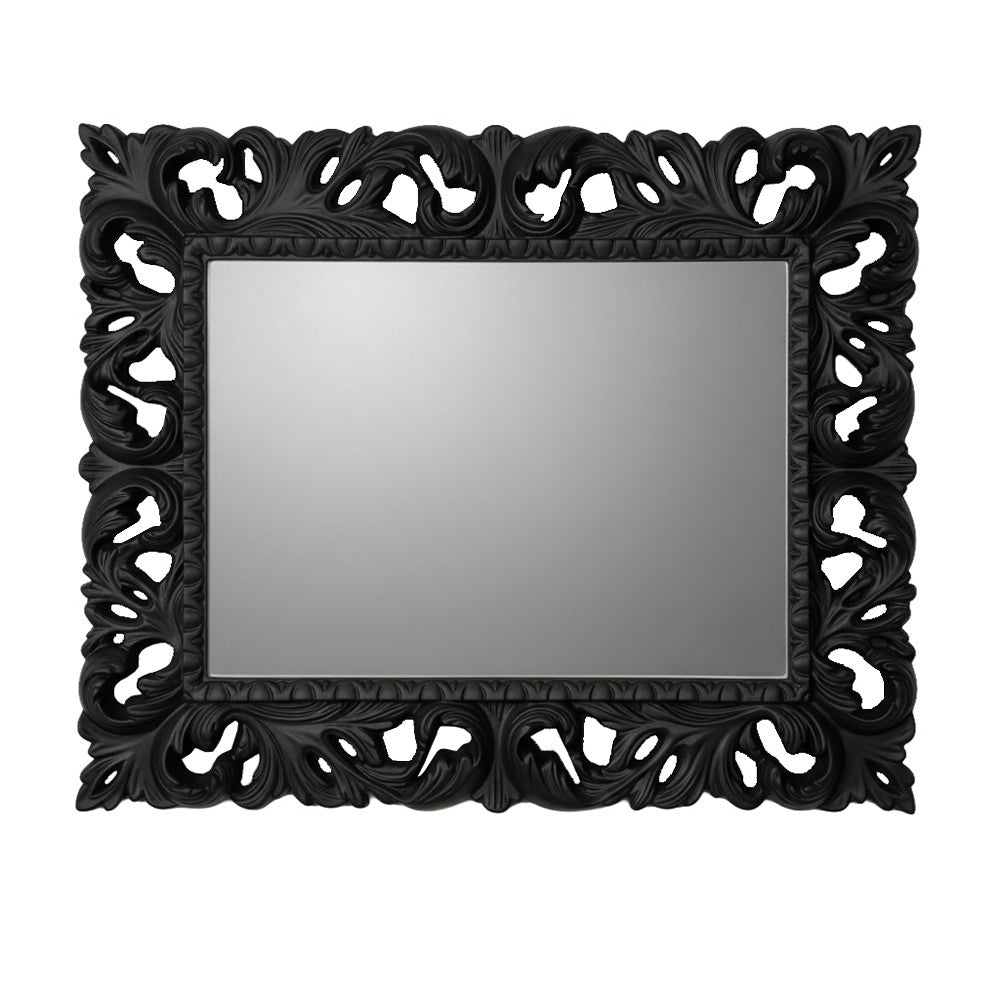 Specchiera Madrid con decoro in stile barocco nero lucido
