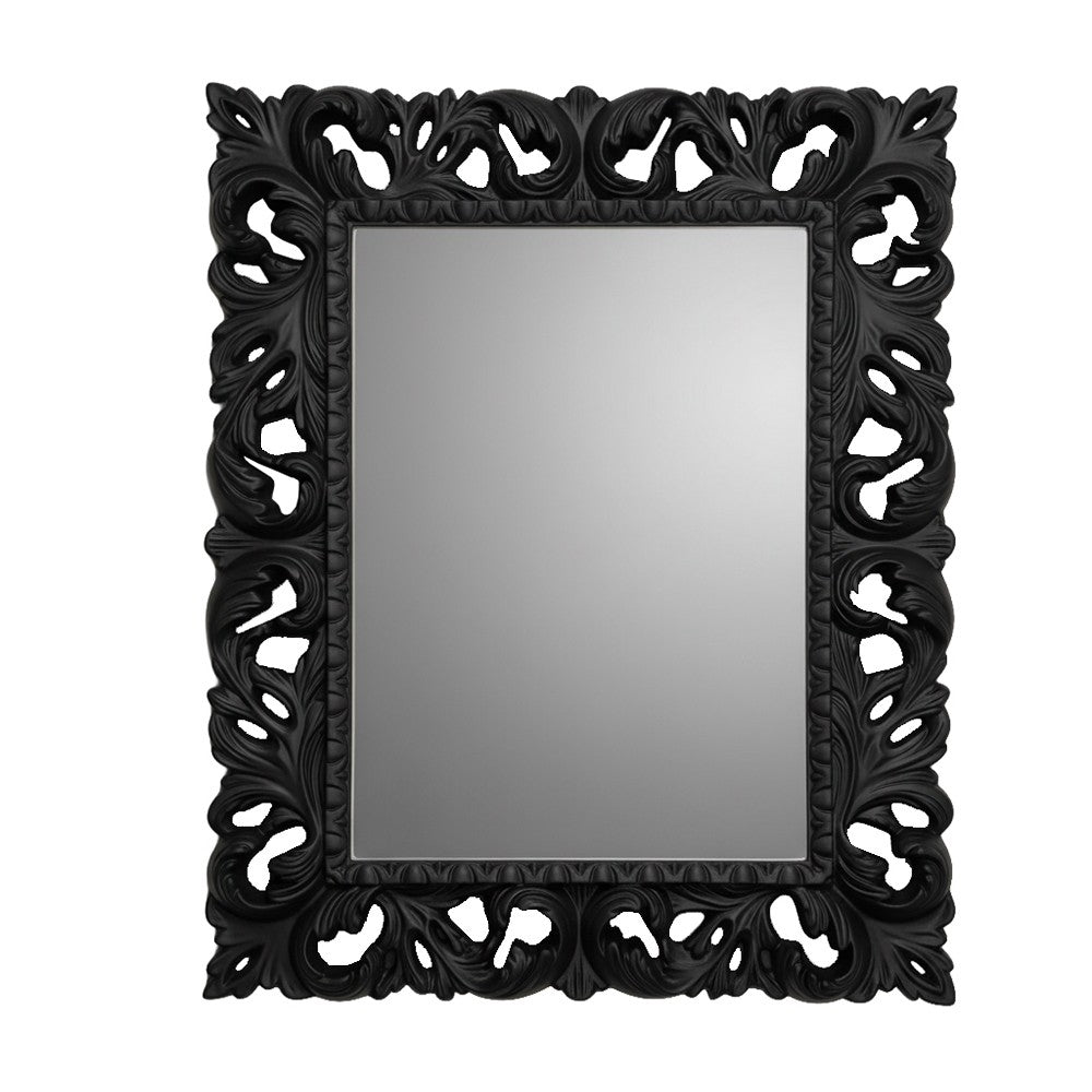 Specchiera Madrid con decoro in stile barocco nero lucido
