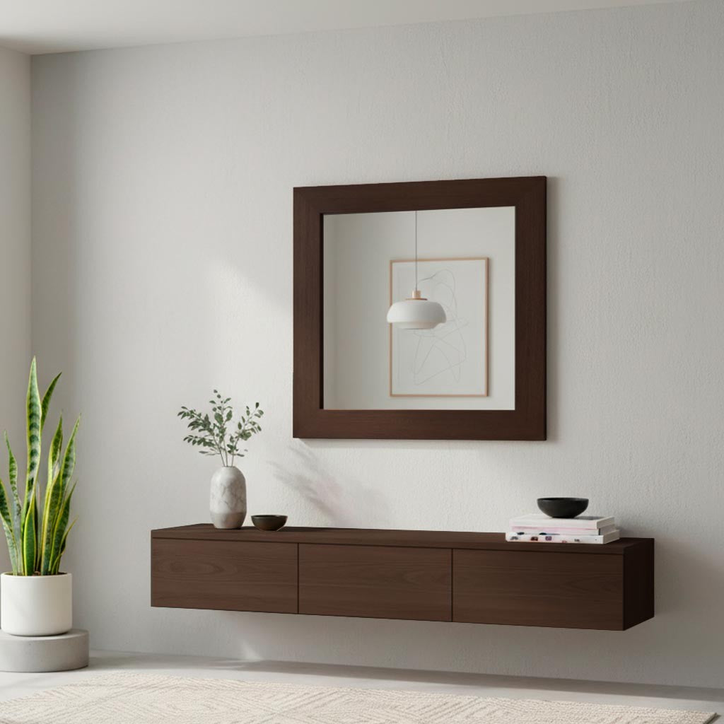 Specchiera quadrata Plana 90x90 cm con cornice in olmo dark