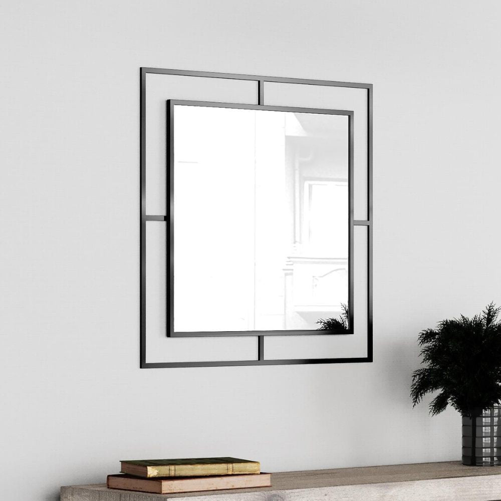 Specchio quadrato Corner con doppia cornice in metallo nero