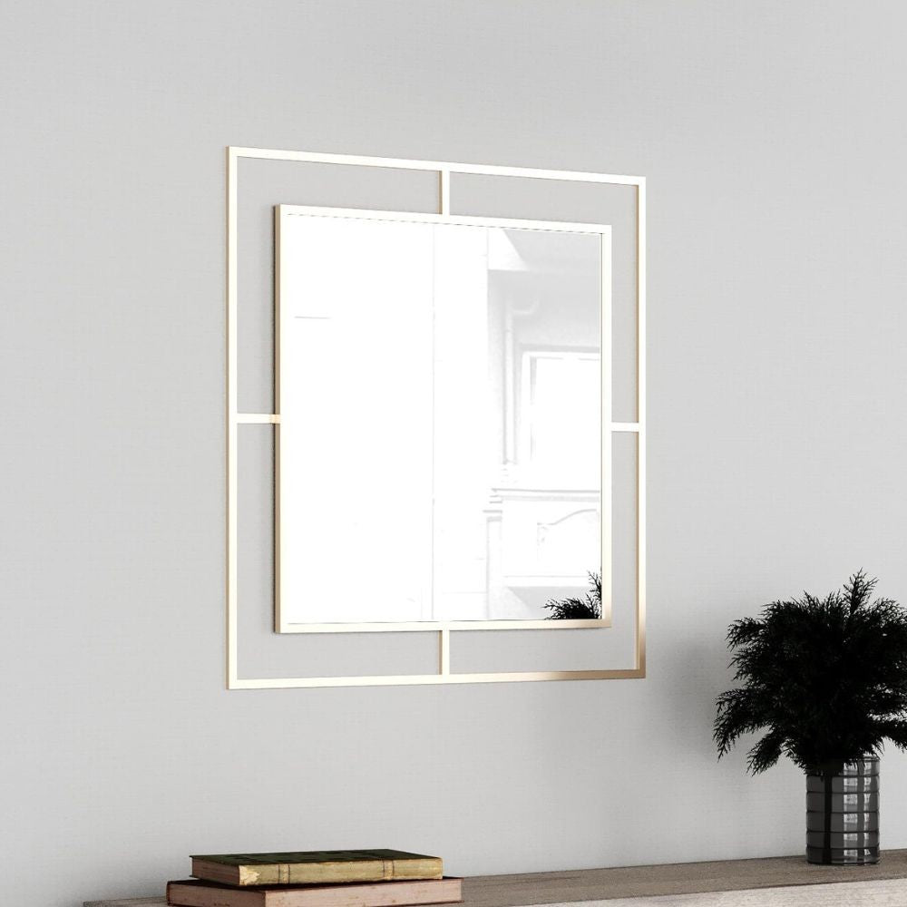 Specchio quadrato Corner con doppia cornice in metallo oro