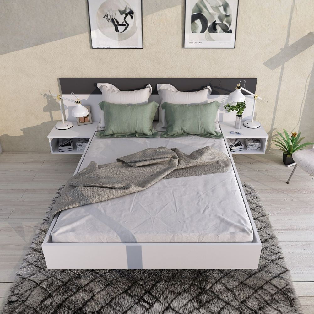 Struttura letto alla francese 1514 con comodini integrati colore bianco e antracite
