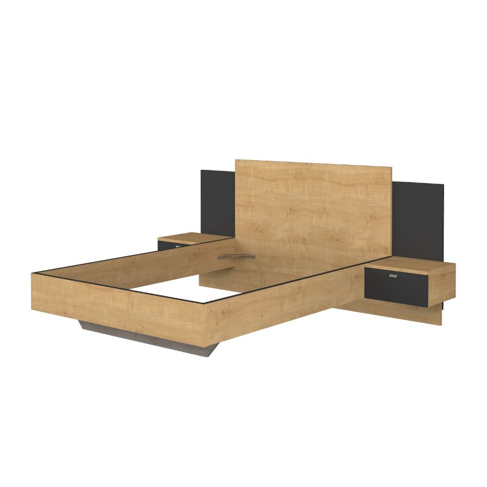 Struttura letto alla francese 1517 con comodini integrati colore rovere e nero