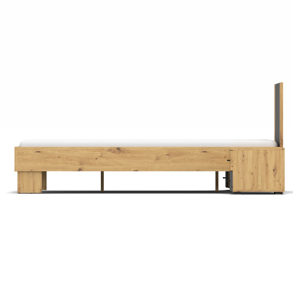 Struttura letto matrimoniale Meria 180 cm. con comodini integrati antracite e rovere