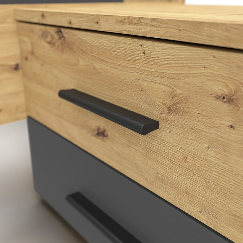 Struttura letto matrimoniale Meria 180 cm. con comodini integrati antracite e rovere