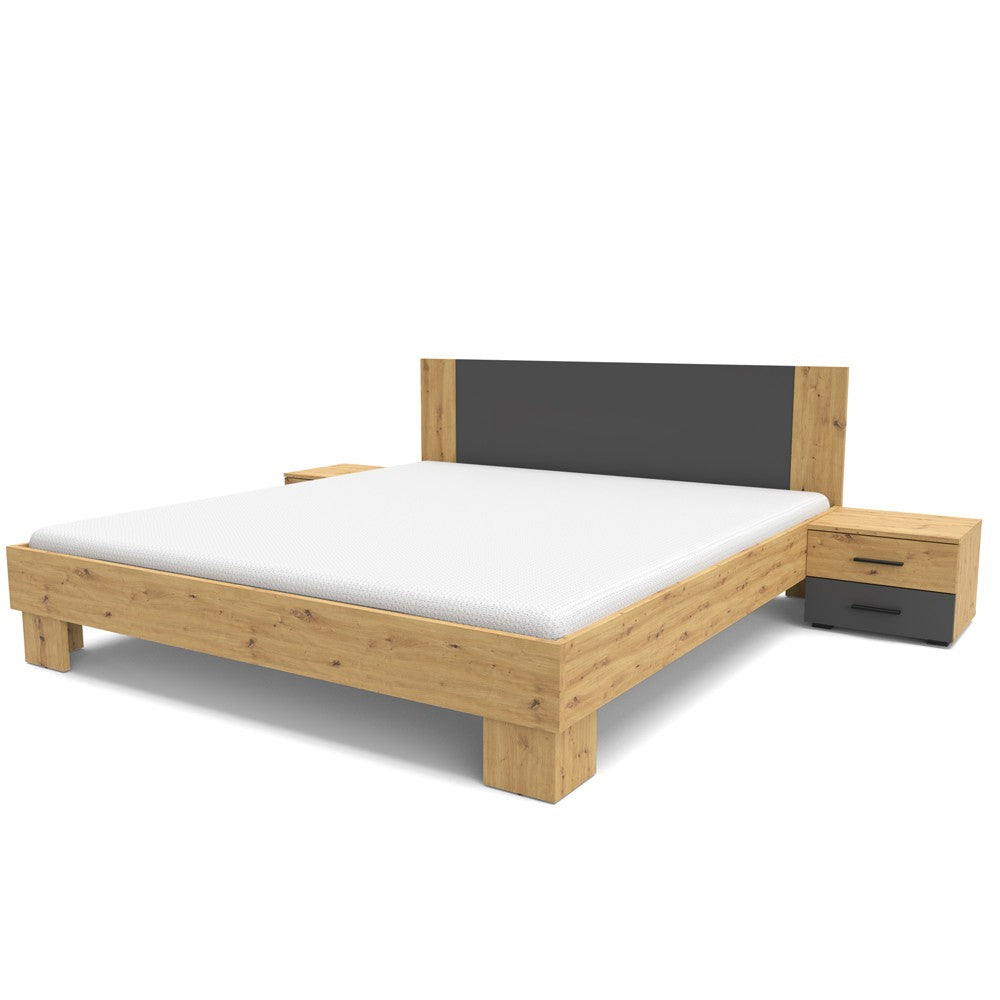 Struttura letto matrimoniale Meria 180 cm. con comodini integrati antracite e rovere
