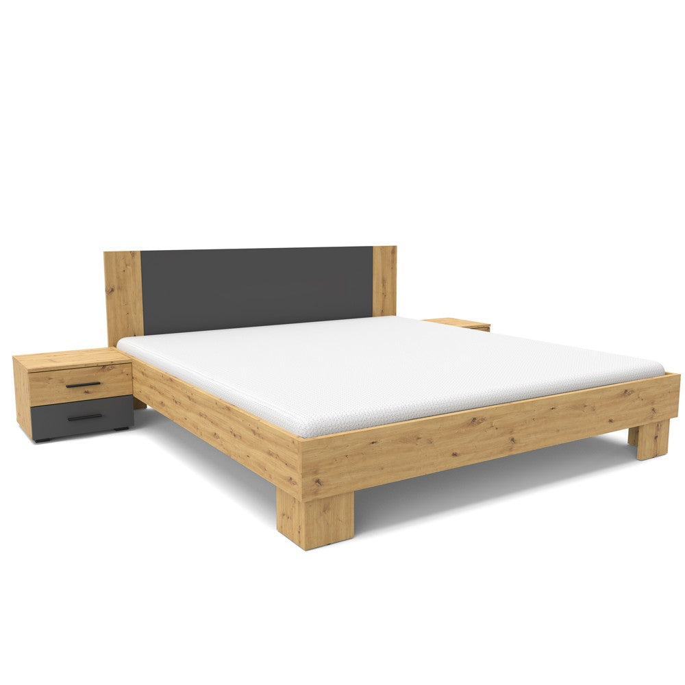Struttura letto matrimoniale Meria 180 cm. con comodini integrati antracite e rovere