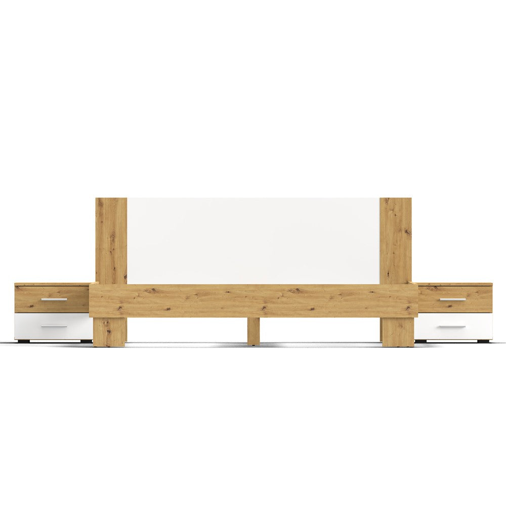 Struttura letto matrimoniale Meria 180 cm. con comodini integrati bianco e rovere