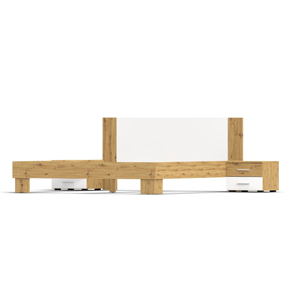 Struttura letto matrimoniale Meria 180 cm. con comodini integrati bianco e rovere