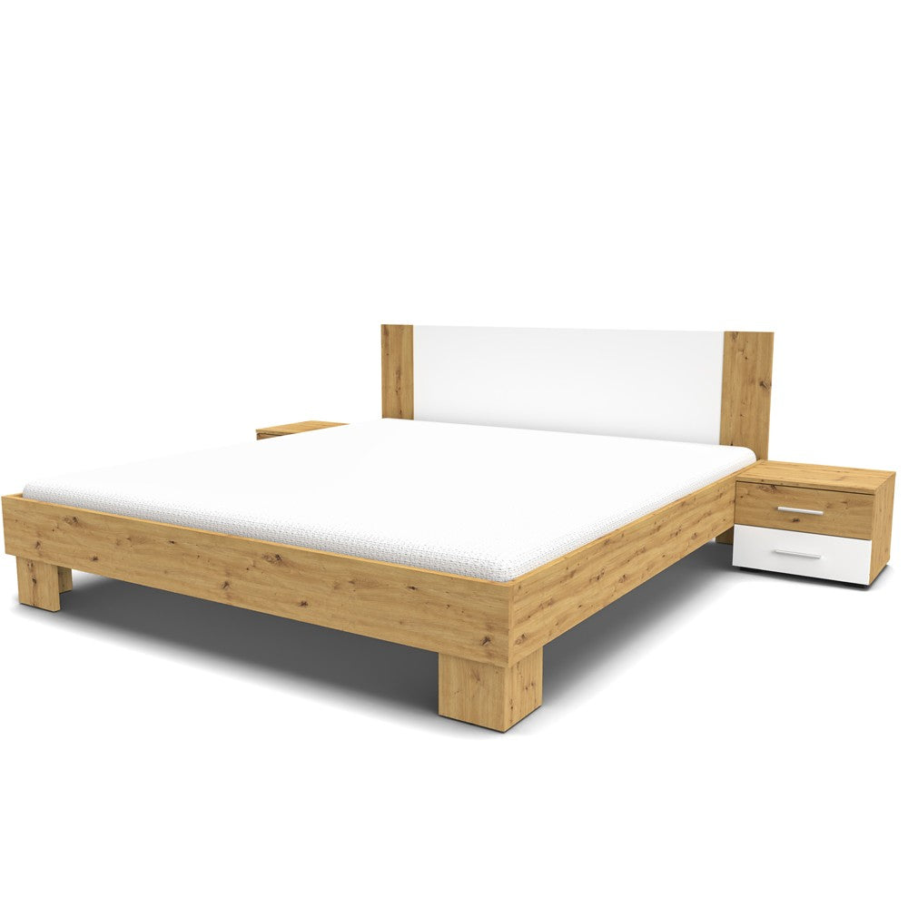 Struttura letto matrimoniale Meria 180 cm. con comodini integrati bianco e rovere