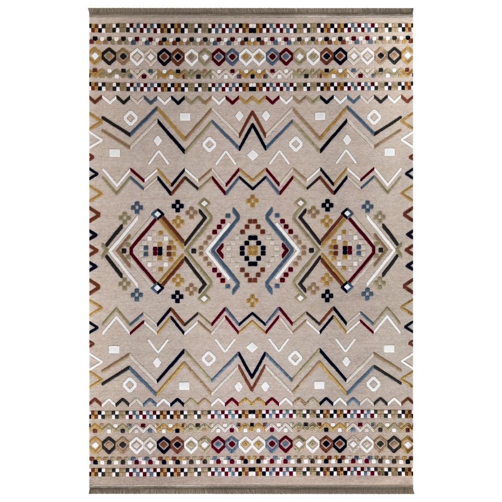 Tappeto antiscivolo Multicolor beige con decori colorati 160x230