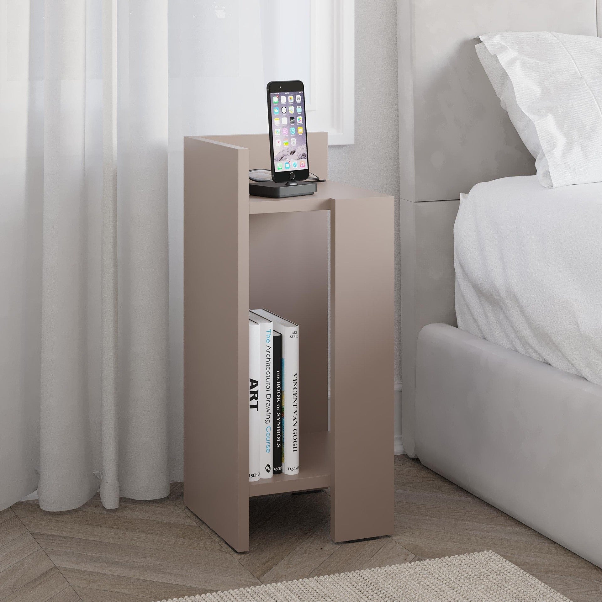 Tavolino comodino di design Elos 27x25x60h colore tortora sinistro
