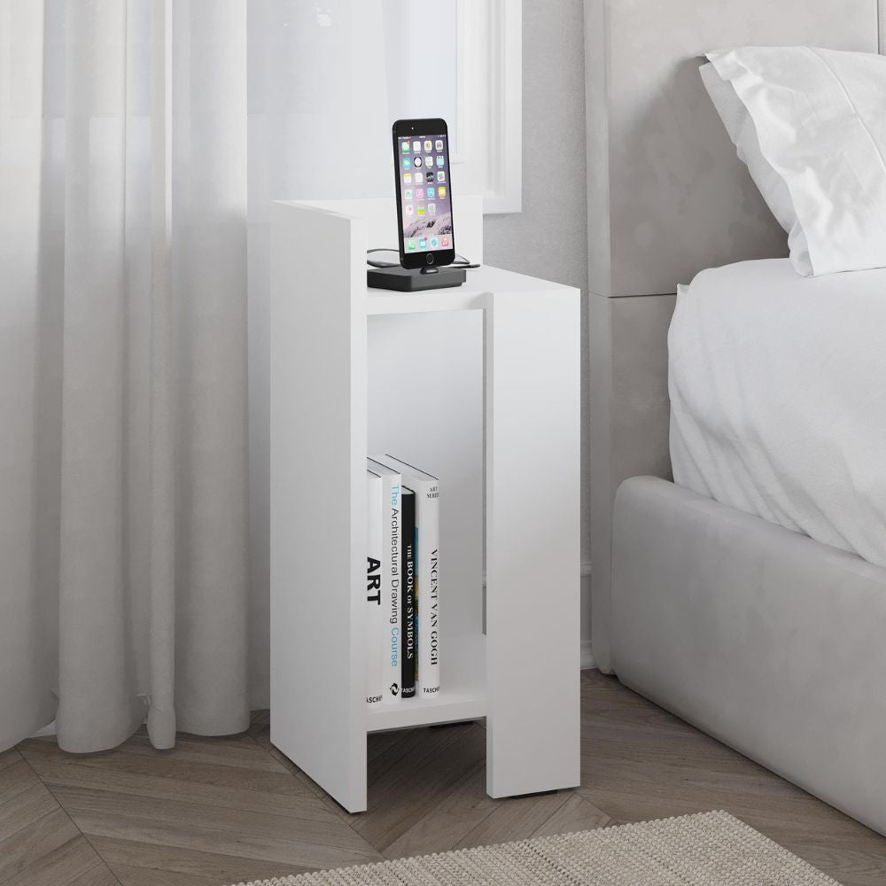 Tavolino comodino di design Elos bianco 27x25x60h sinistro