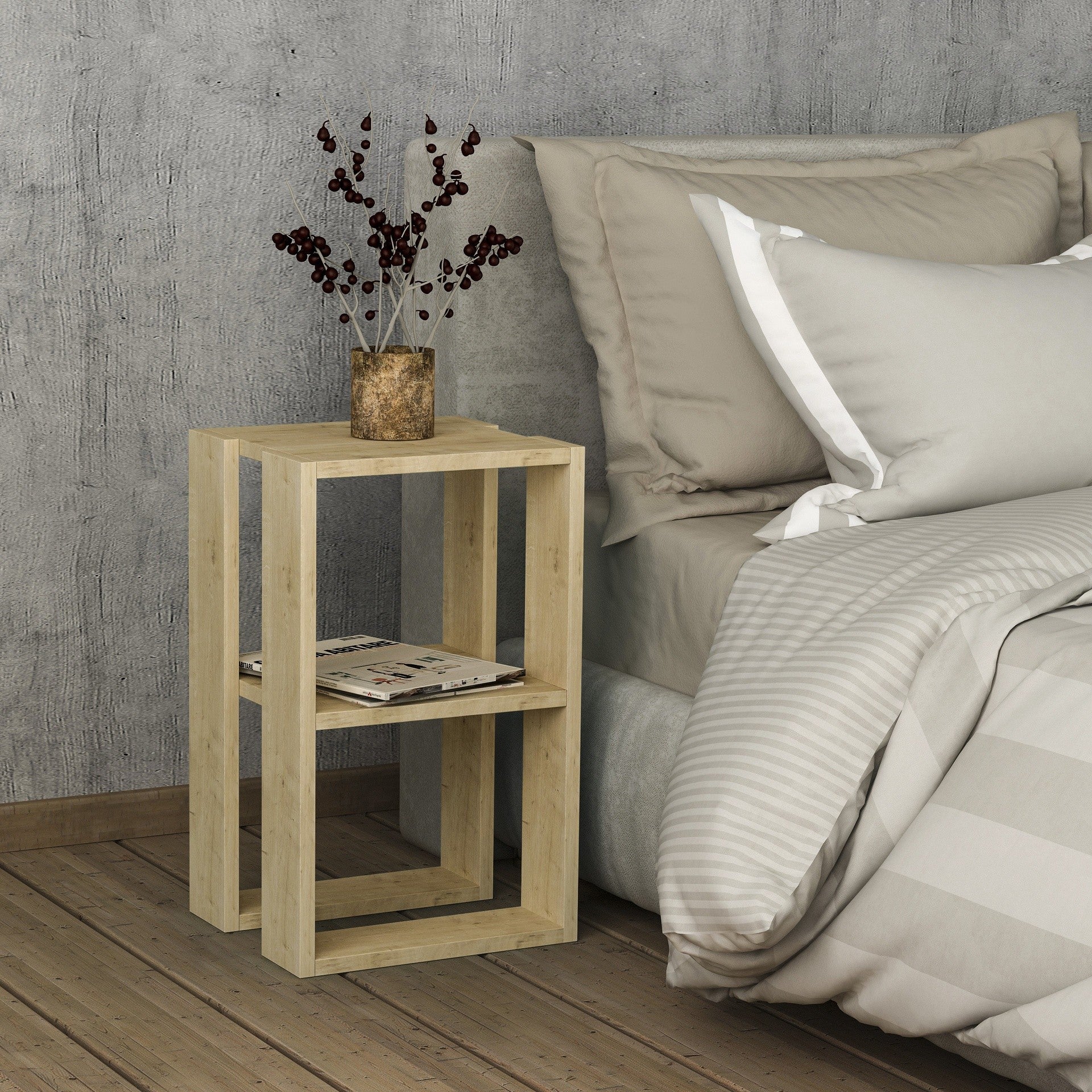 Tavolino comodino Lonie colore rovere
