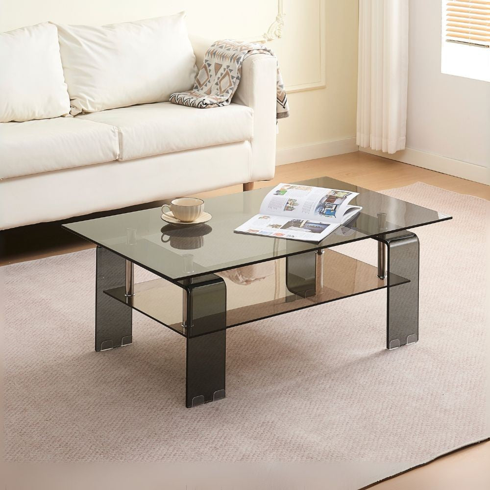 Tavolino Crystal in vetro temperato colore nero fumÃ¨ 100x60x39 cm.