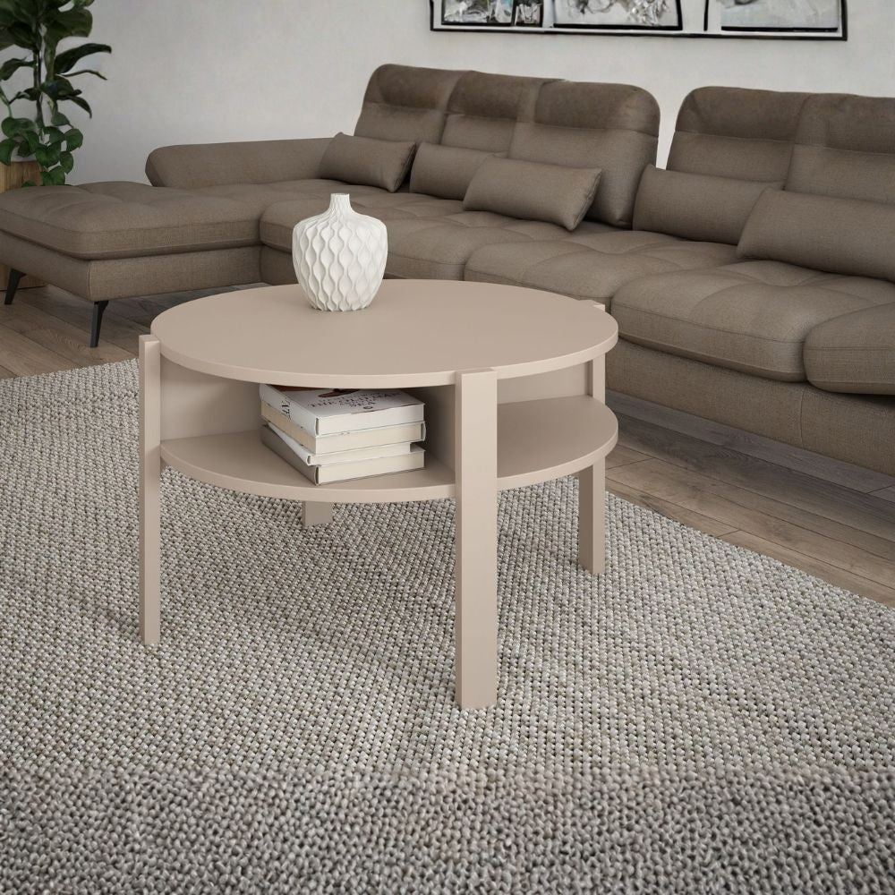 Tavolino da salotto Aura rotondo con ripiano colore cashmere
