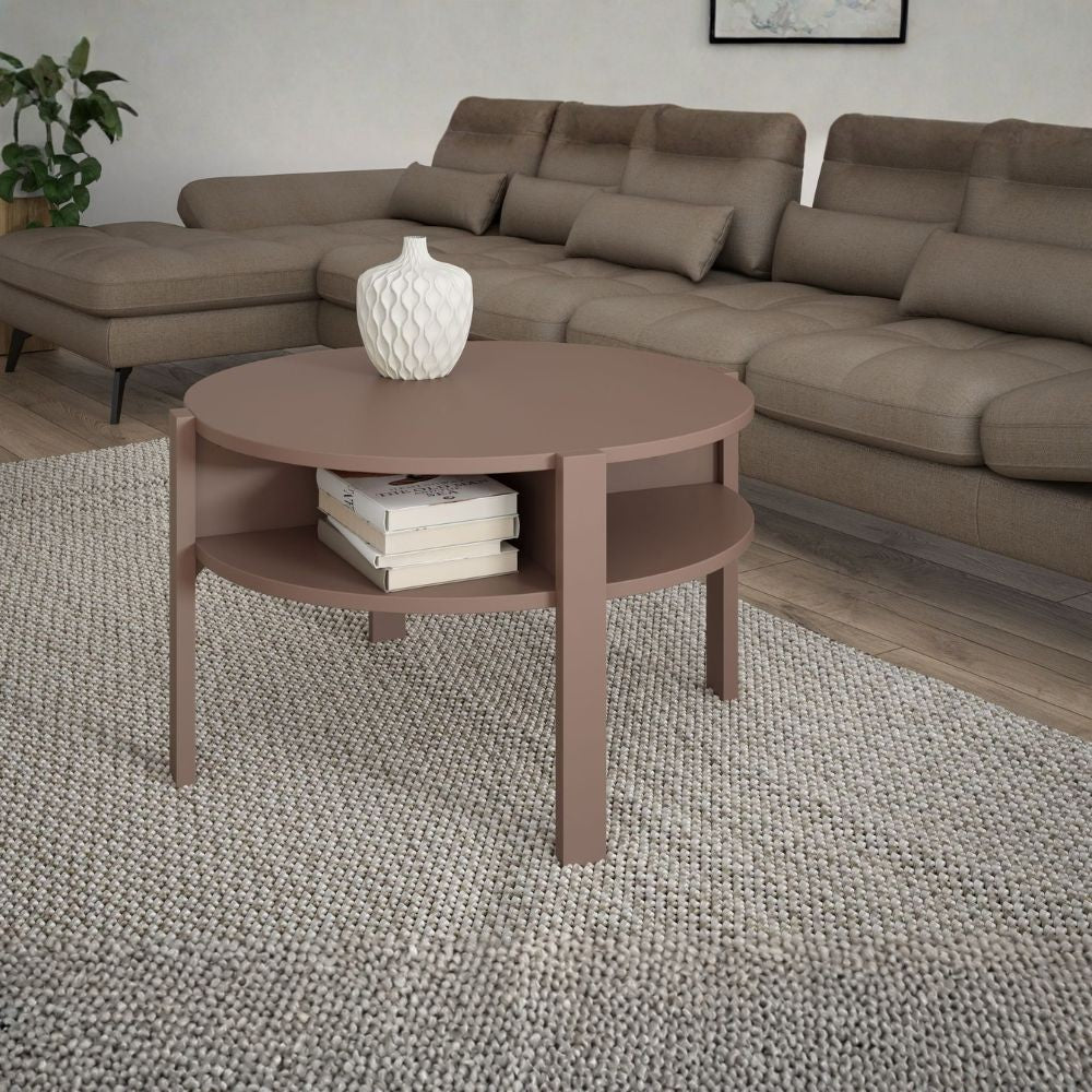 Tavolino da salotto Aura rotondo con ripiano colore terracotta