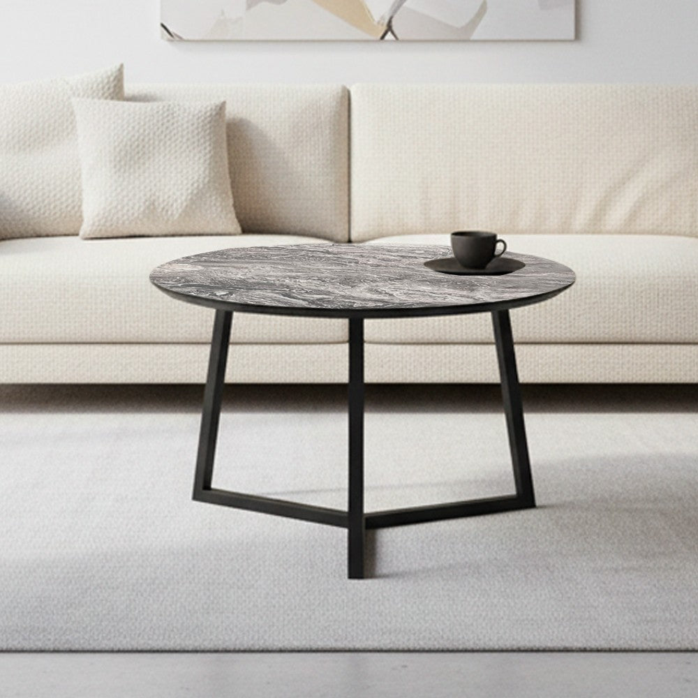 Tavolino da salotto Klint con piano effetto marmo nero arabesque e gambe nere