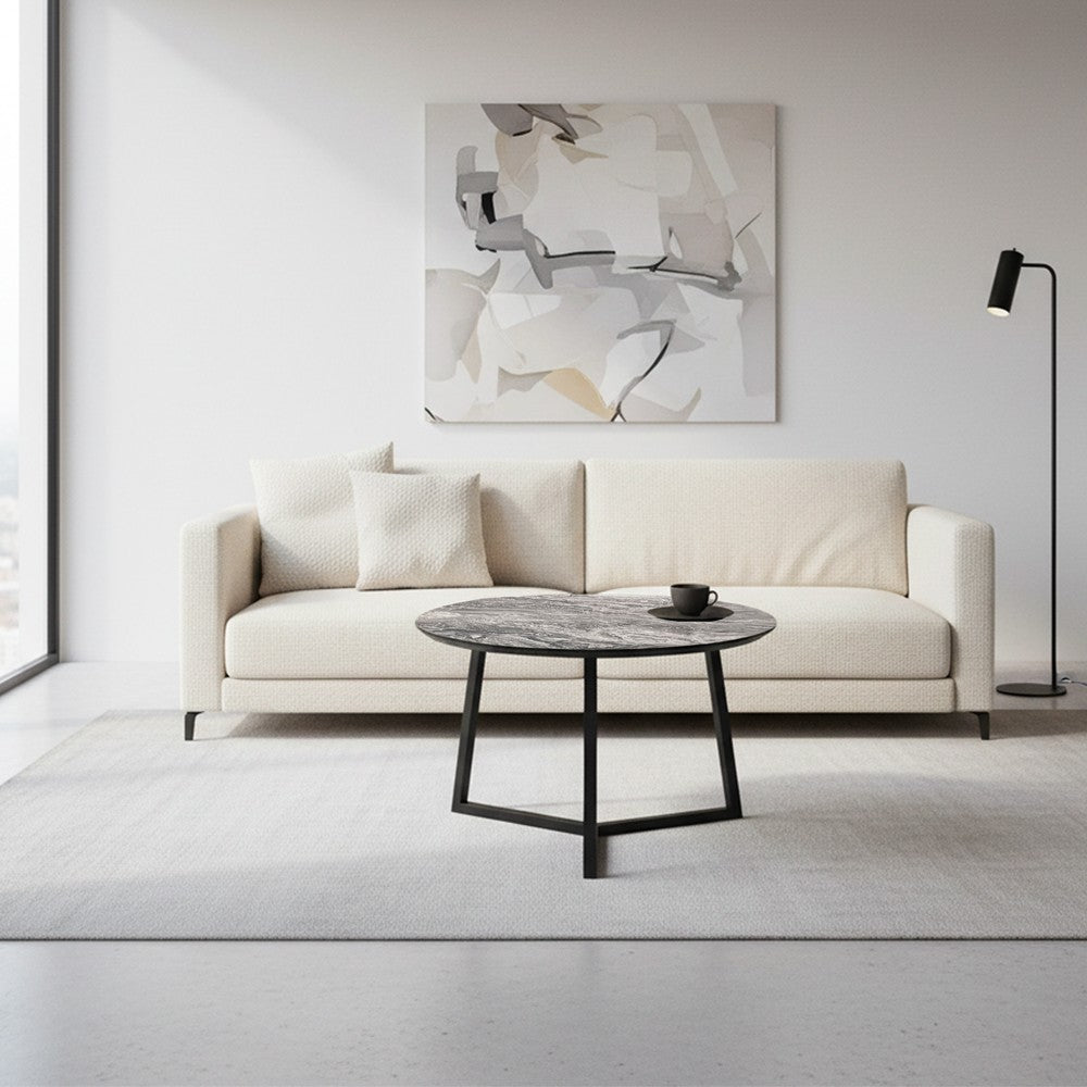 Tavolino da salotto Klint con piano effetto marmo nero arabesque e gambe nere