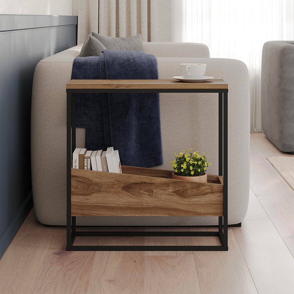 Tavolino da salotto Lido in rovere deep oud e struttura in metallo nero