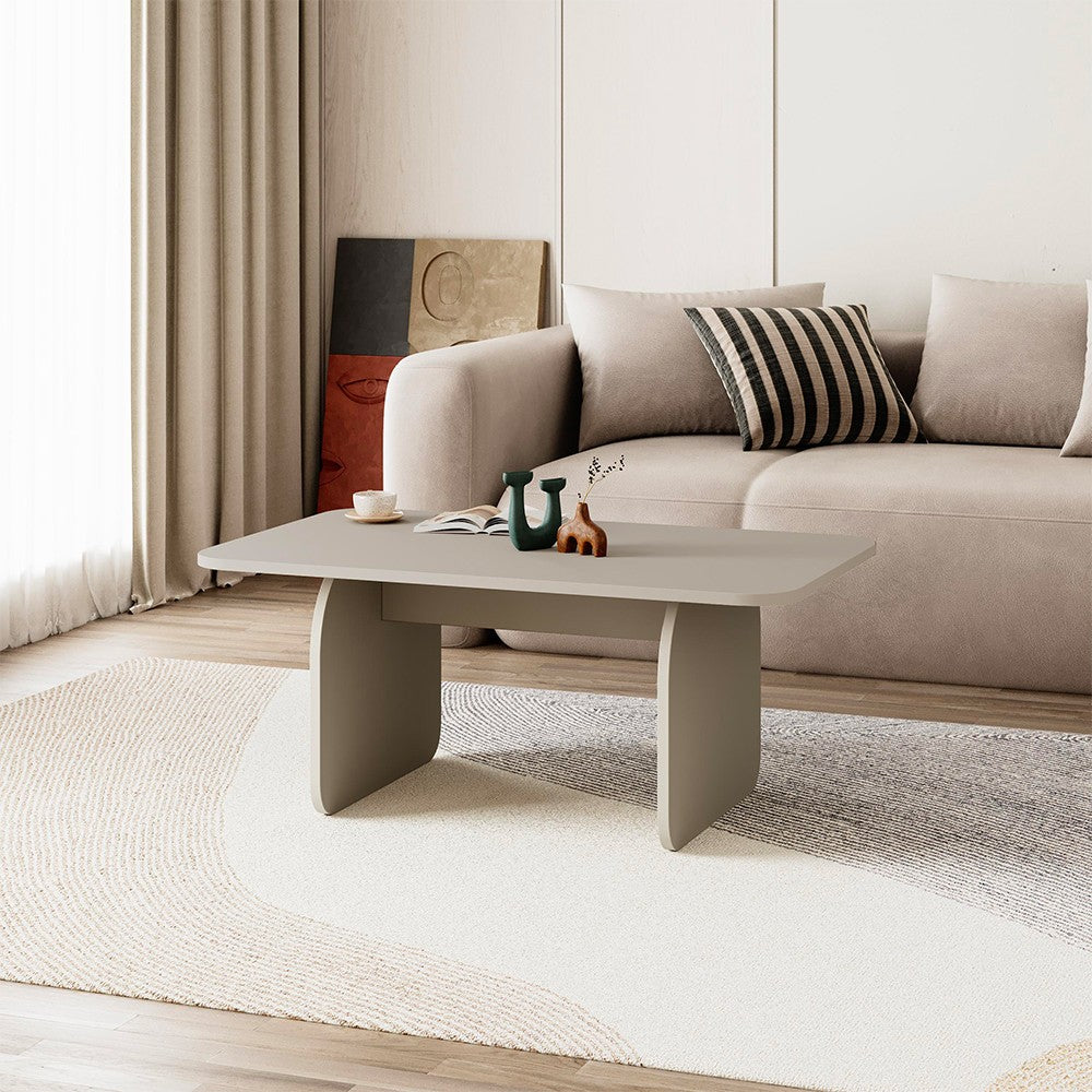Tavolino da salotto Pietra con gambe a pannello piatto in colore cashmere
