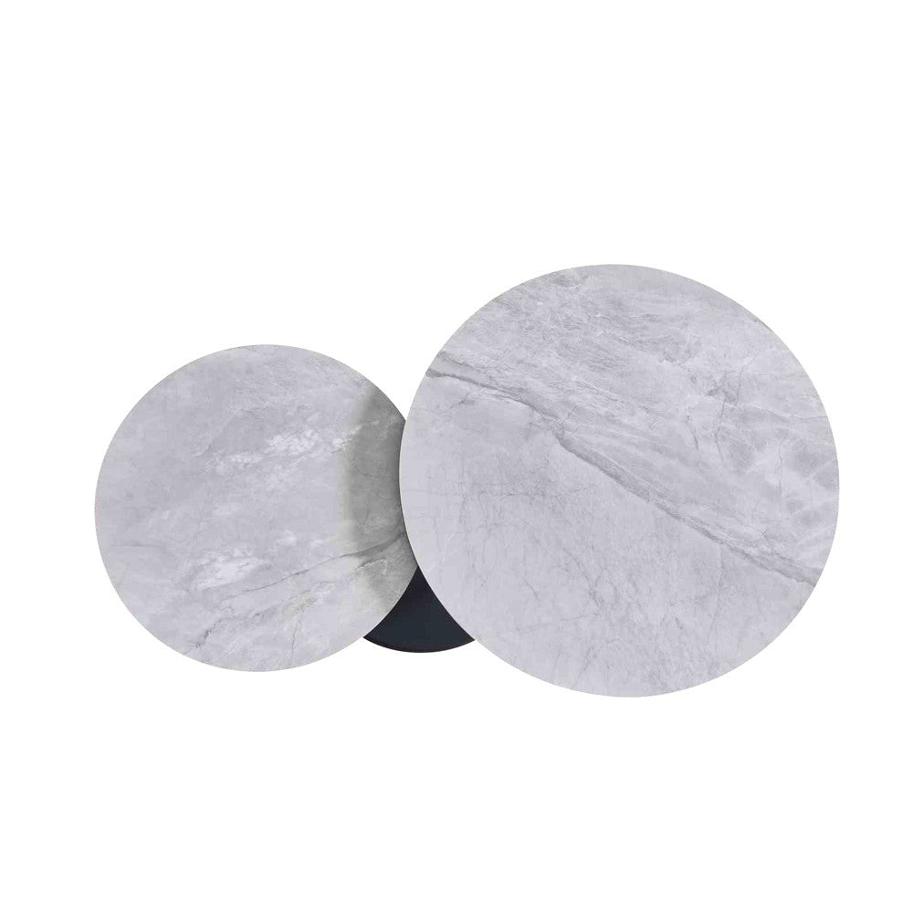 Tavolino doppio Gleam con piano in ceramica grigio lucido e struttura in metallo nero