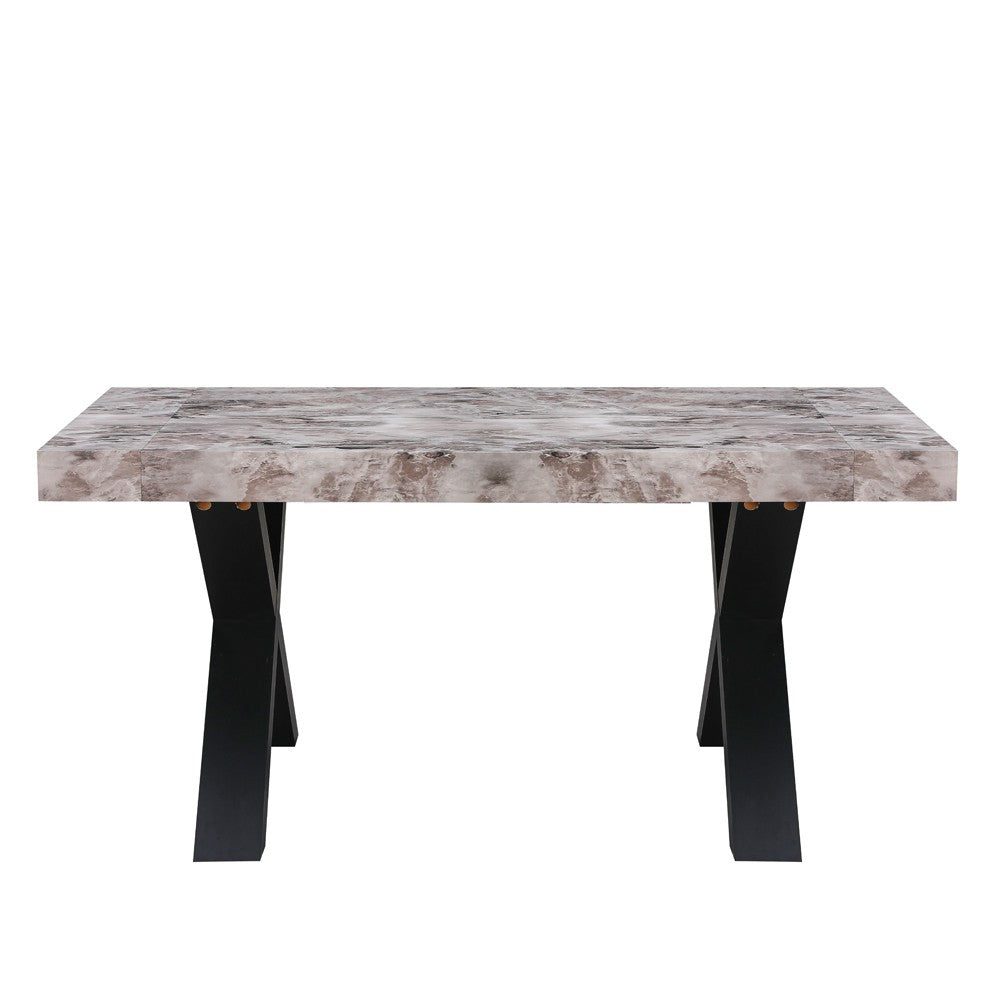 Tavolo allungabile Cindy Gondar con piano effetto marmo grigio e gambe nere