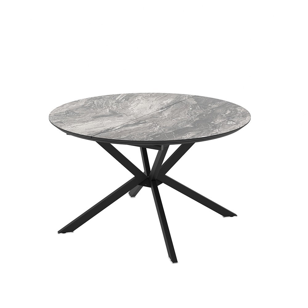 Tavolo allungabile Dobok con allunga 34 cm colore piano effetto marmo nero arabesque lucido e gambe in metallo nero