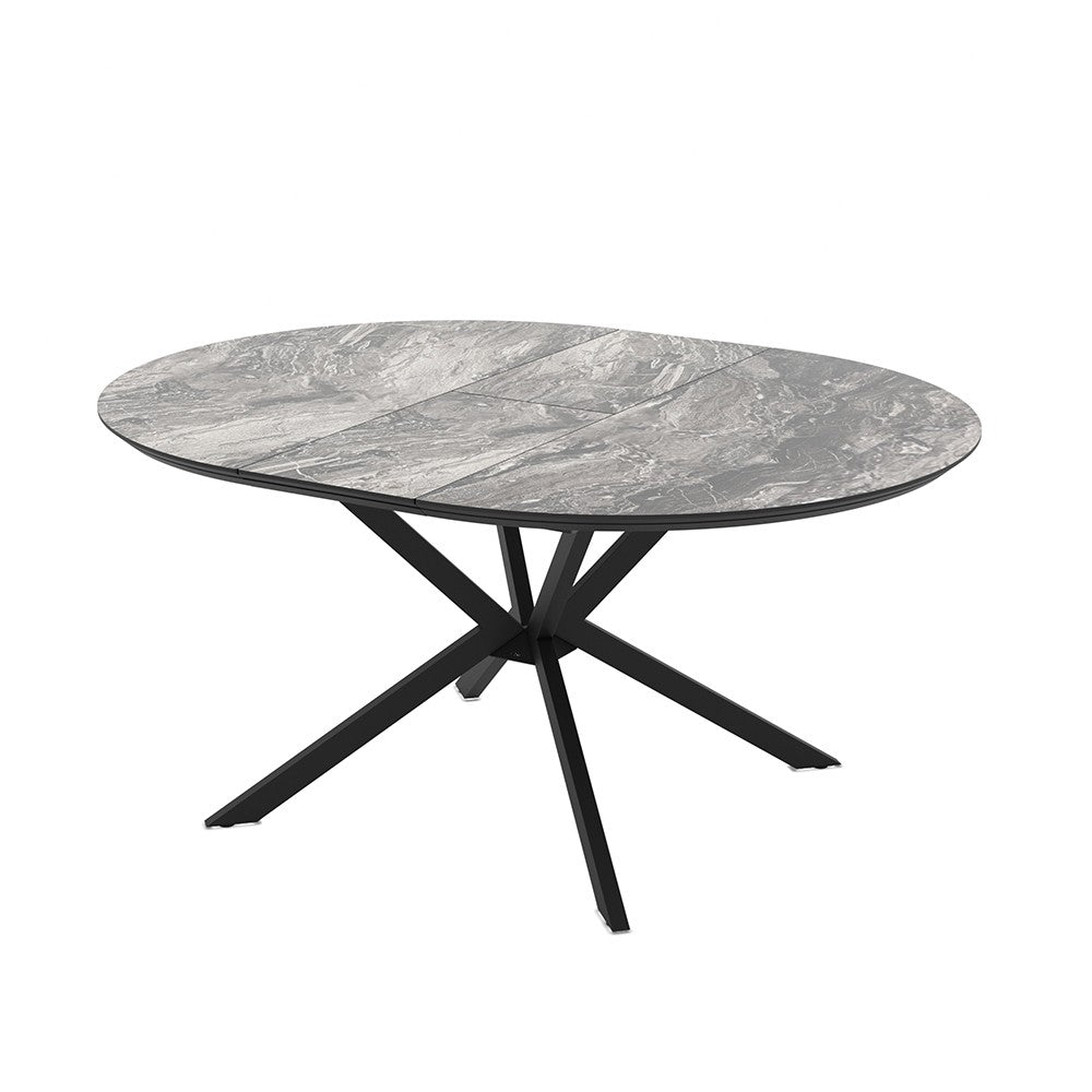 Tavolo allungabile Dobok con allunga 34 cm colore piano effetto marmo nero arabesque lucido e gambe in metallo nero