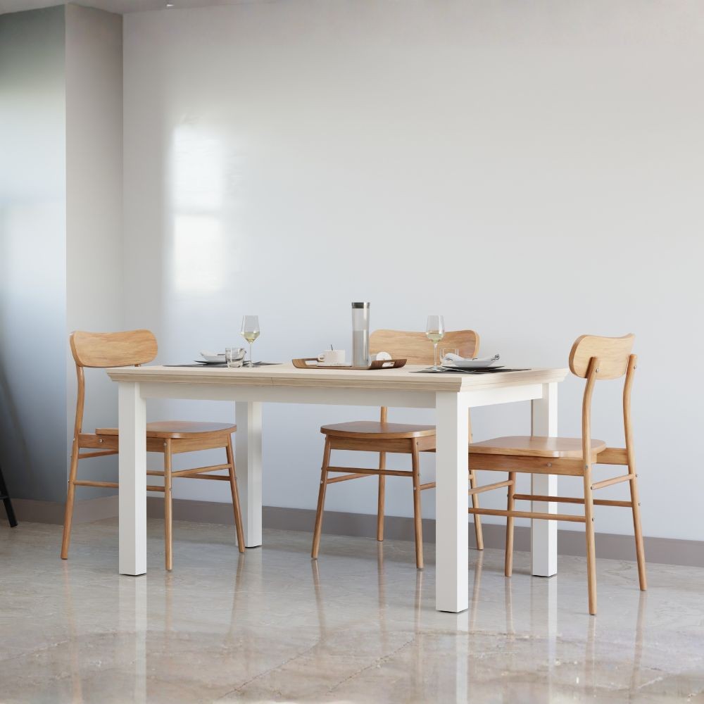 Tavolo allungabile Essenza con piano rovere e struttura bianca