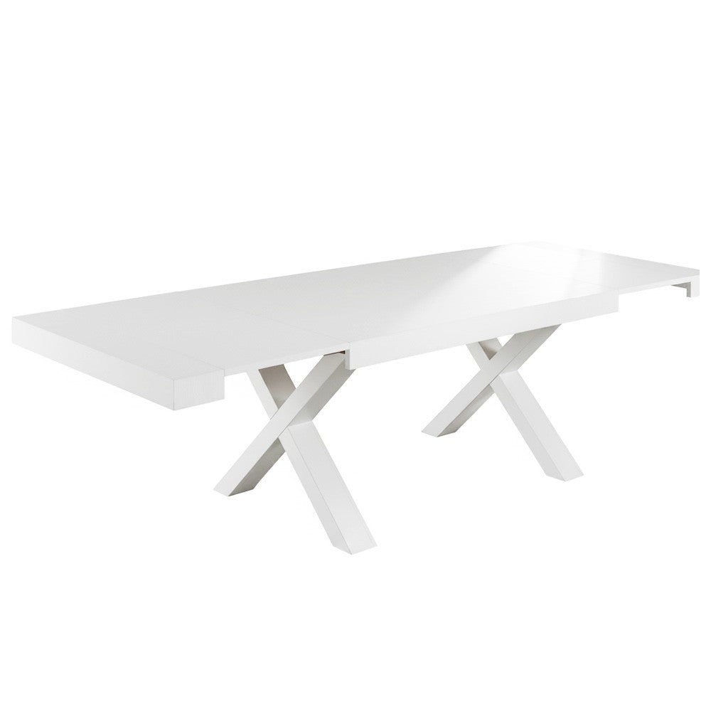Tavolo allungabile Gondar 180x90 cm. con piano in bianco frassinato e base bianco frassinato