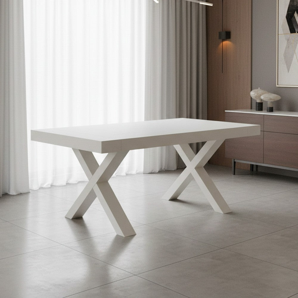 Tavolo allungabile Gondar 180x90 cm. con piano in bianco frassinato e base bianco frassinato