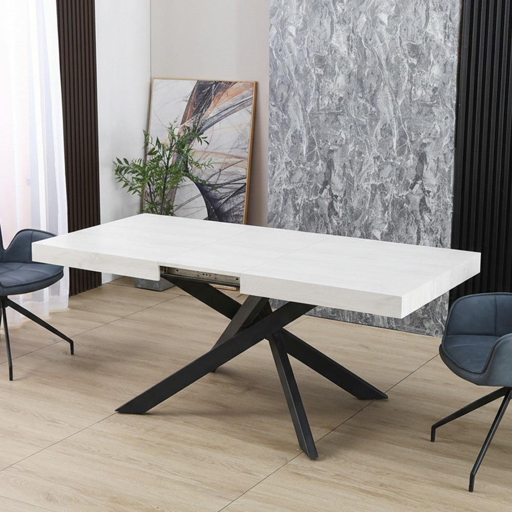 Tavolo Belinda allungabile piano impiallacciato legno colore bianco frassinato e struttura colore nero