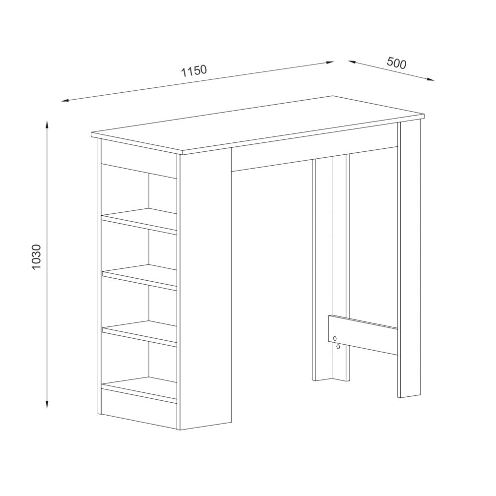 Tavolo consolle alta Kivo con ripiani laterali in bianco e top rovere