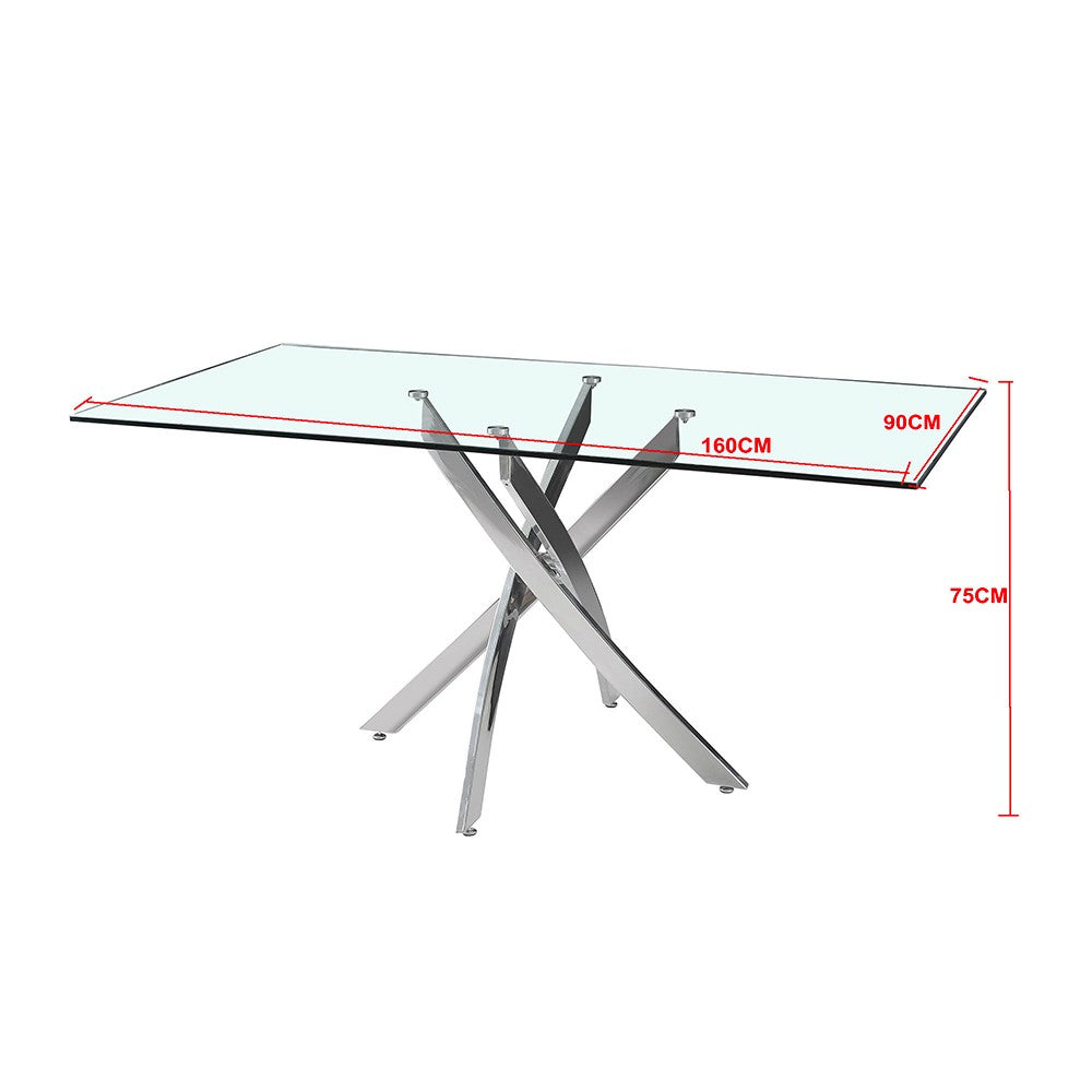 Tavolo da pranzo rettangolare fisso Peyton con piano in vetro temperato e gambe nero 160x90 cm.