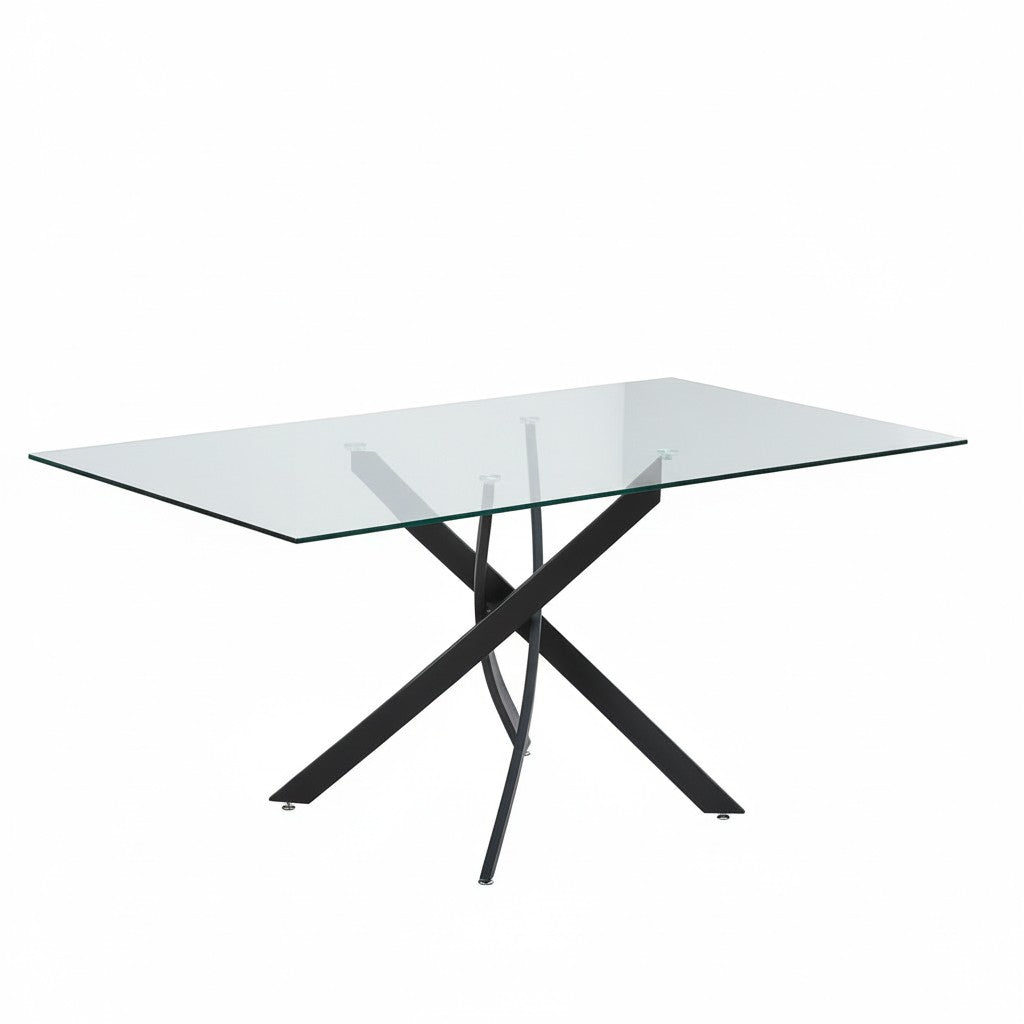 Tavolo da pranzo rettangolare fisso Peyton con piano in vetro temperato e gambe nero 160x90 cm.