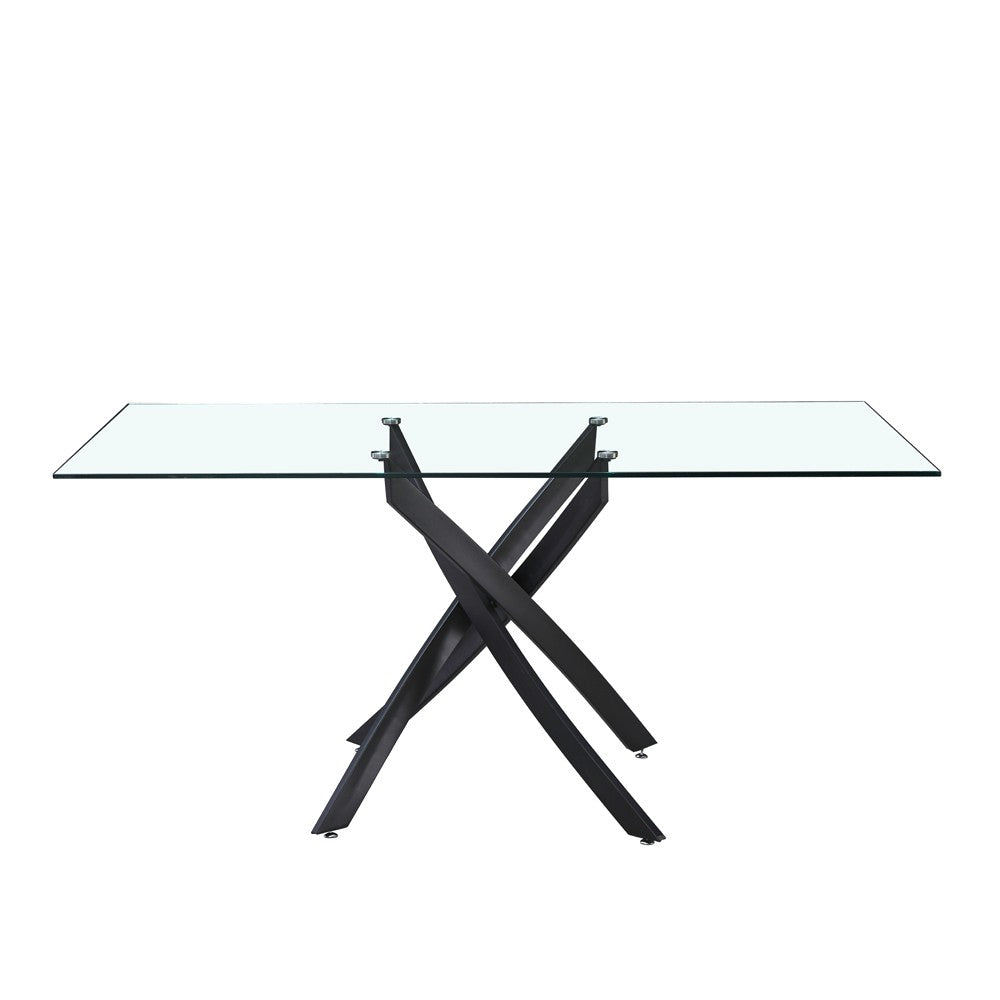 Tavolo da pranzo rettangolare fisso Peyton con piano in vetro temperato e gambe nero 160x90 cm.