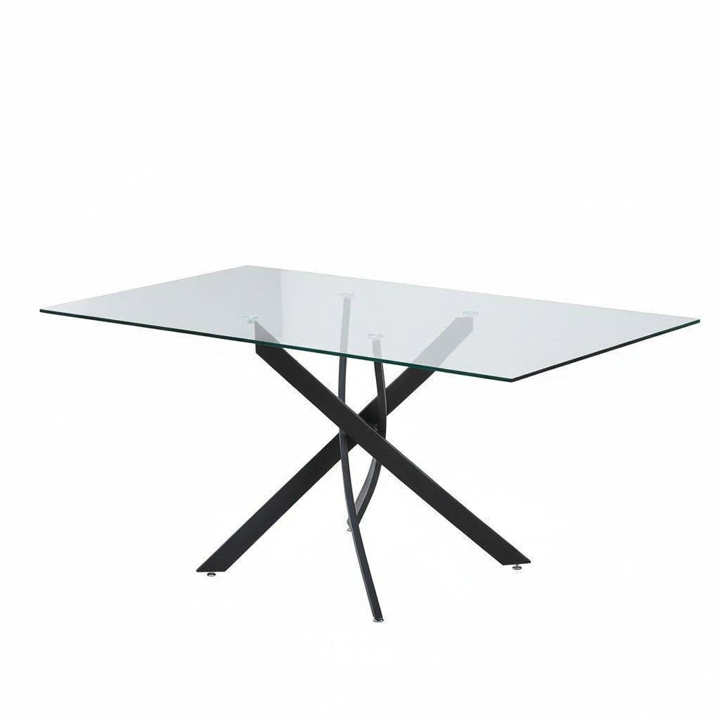 Tavolo da pranzo rettangolare fisso Peyton con piano in vetro temperato e gambe nero 160x90 cm.
