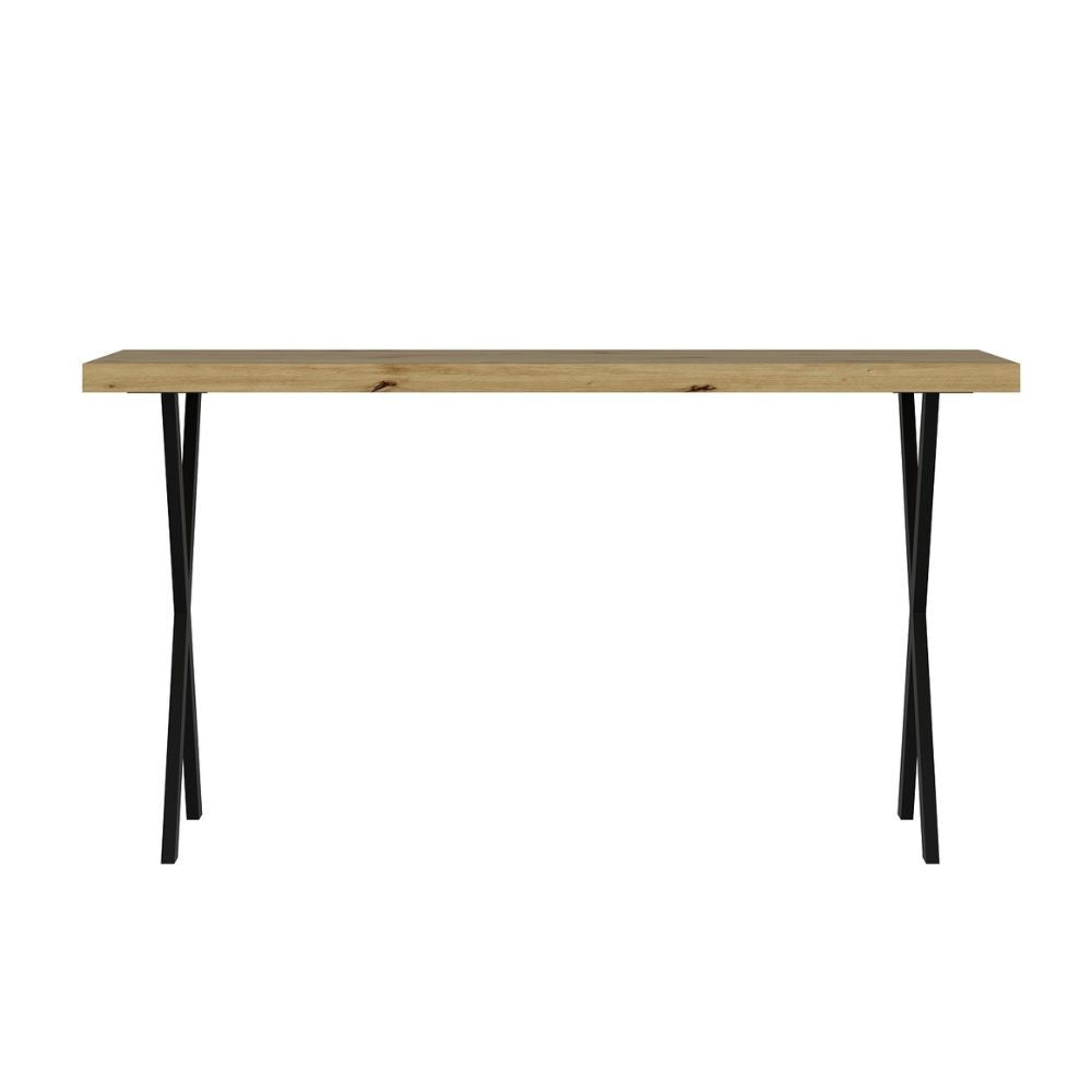 Tavolo fisso Brayn con piano rovere e piedi in ferro nero
